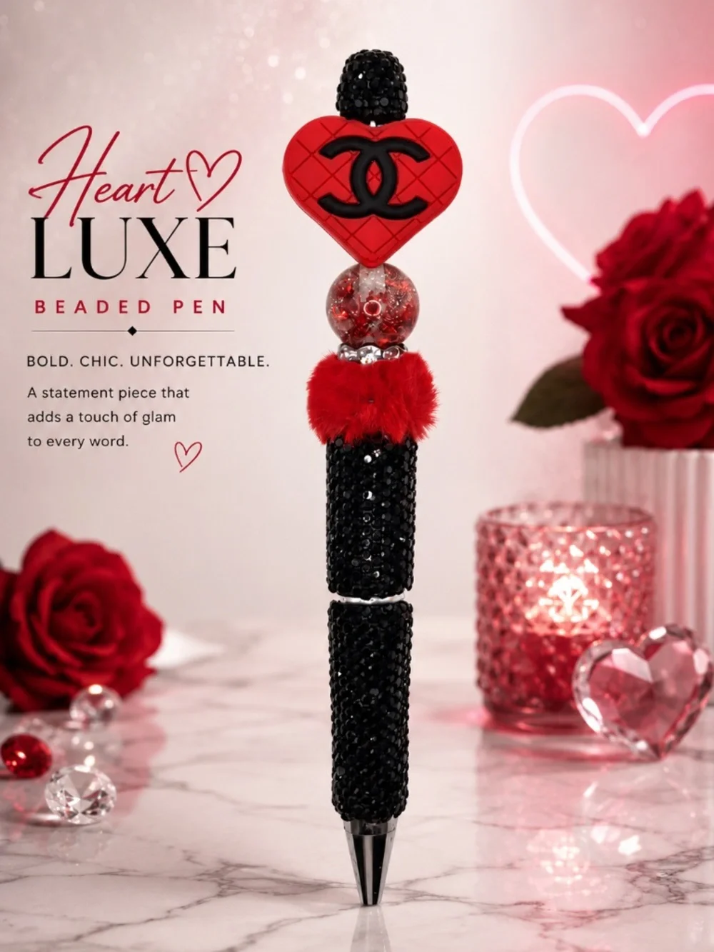 Red Heart Glam Beaded Pen